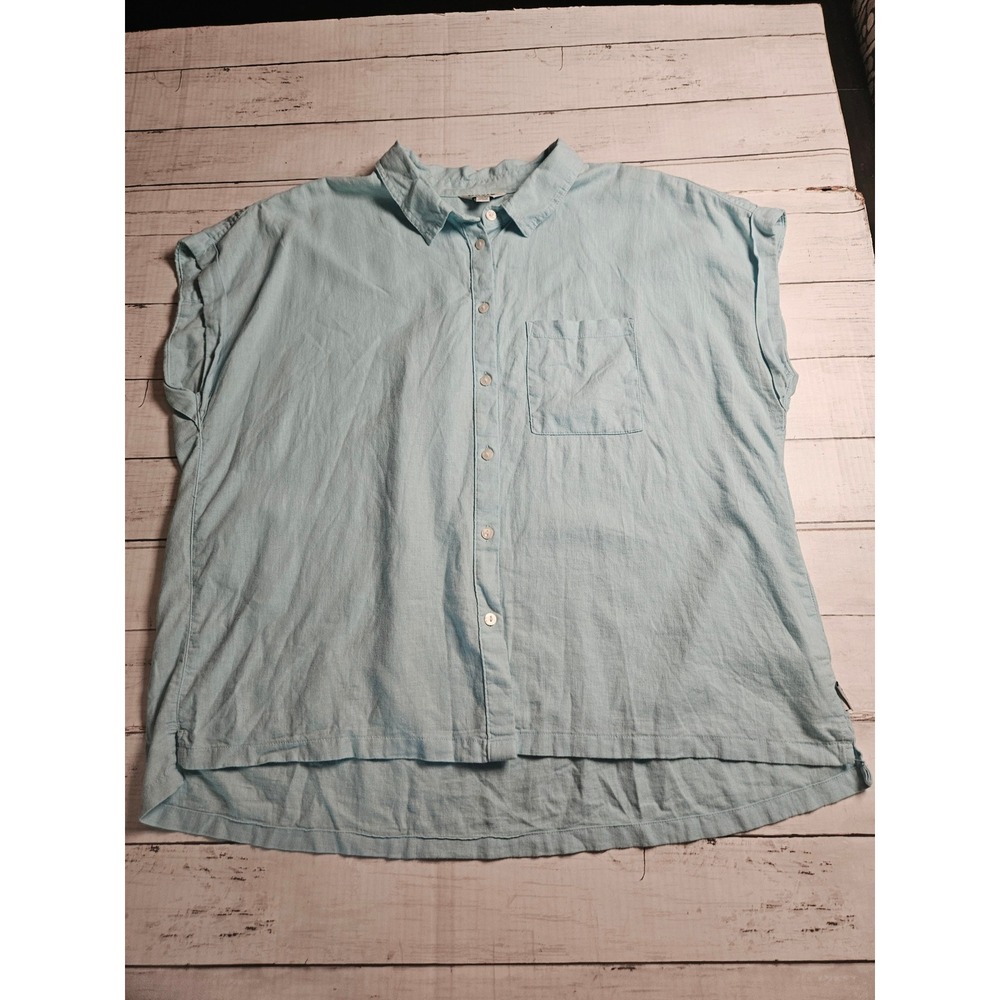 Orvis Light Blue Linen Blend Button Down Shirt XL Coastal Classic